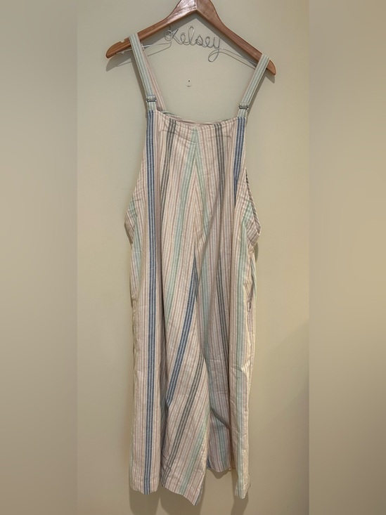 Pants - Striped Pastel Cotton Overalls with Adjustable Straps- Side & Rear Pockets OS